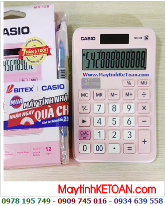 Casio MX-12B (vỏ HỒNG), Máy tính tiền Casio MX-12B (loại 12 số Digits), Bảo hành 07 năm /CÒN HÀNG